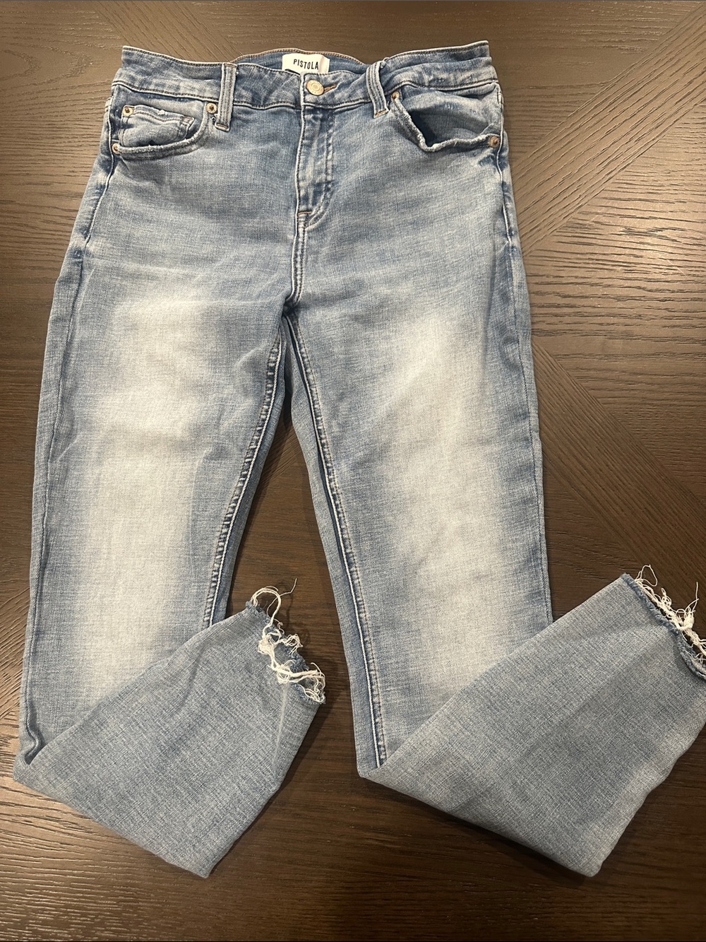 pistola Light Blue Cropped Distressed Ankle Jeans